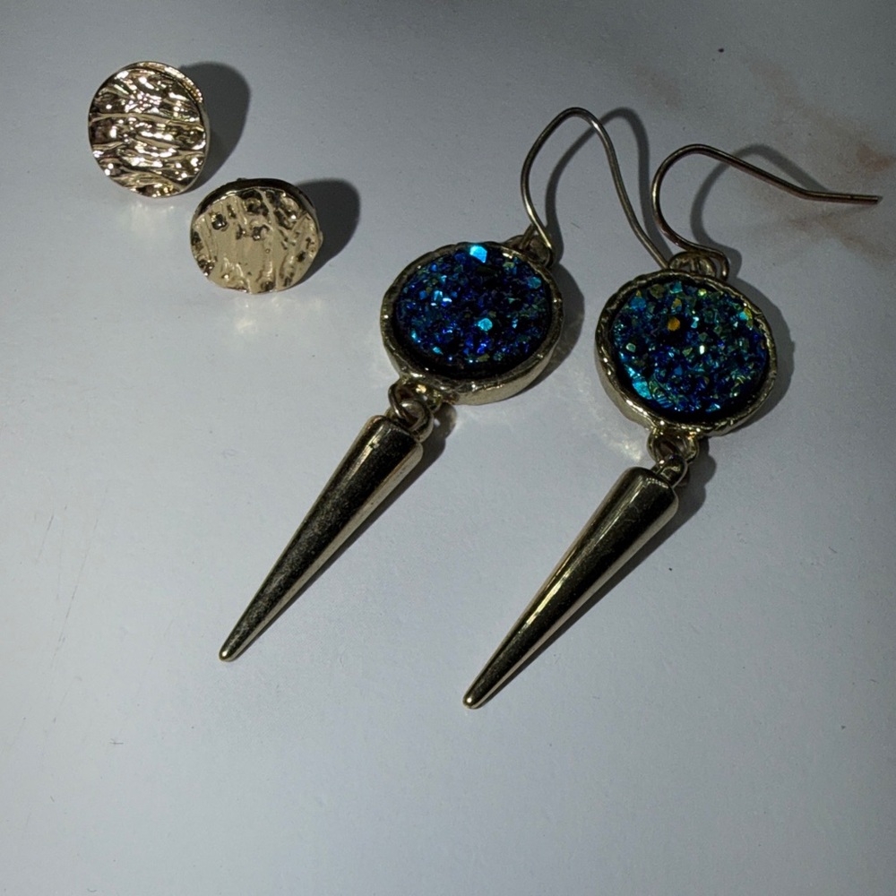 H&M Blue and Gold Spike Earrings